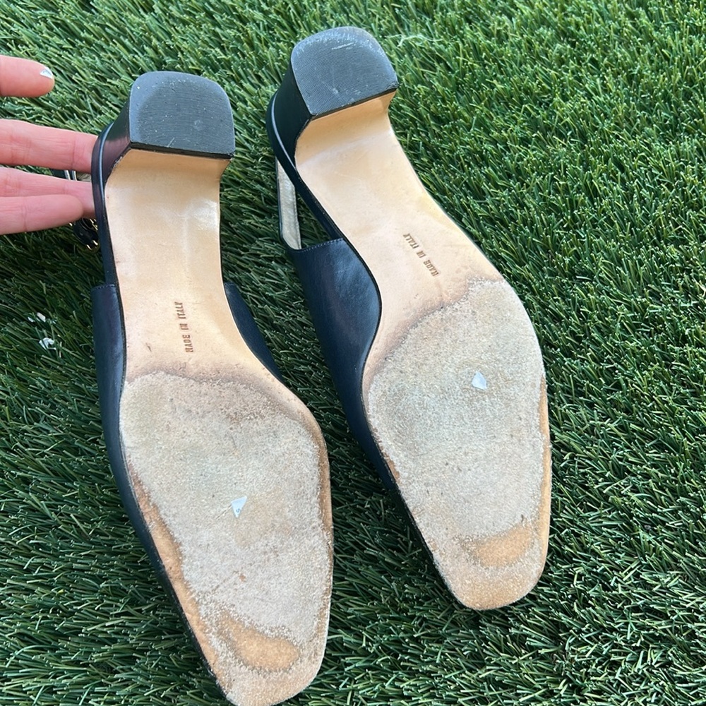 Salvatore Ferragamo leather mule shoes size 6.5 B Slingback Pumps Black Square - Picture 10 of 11
